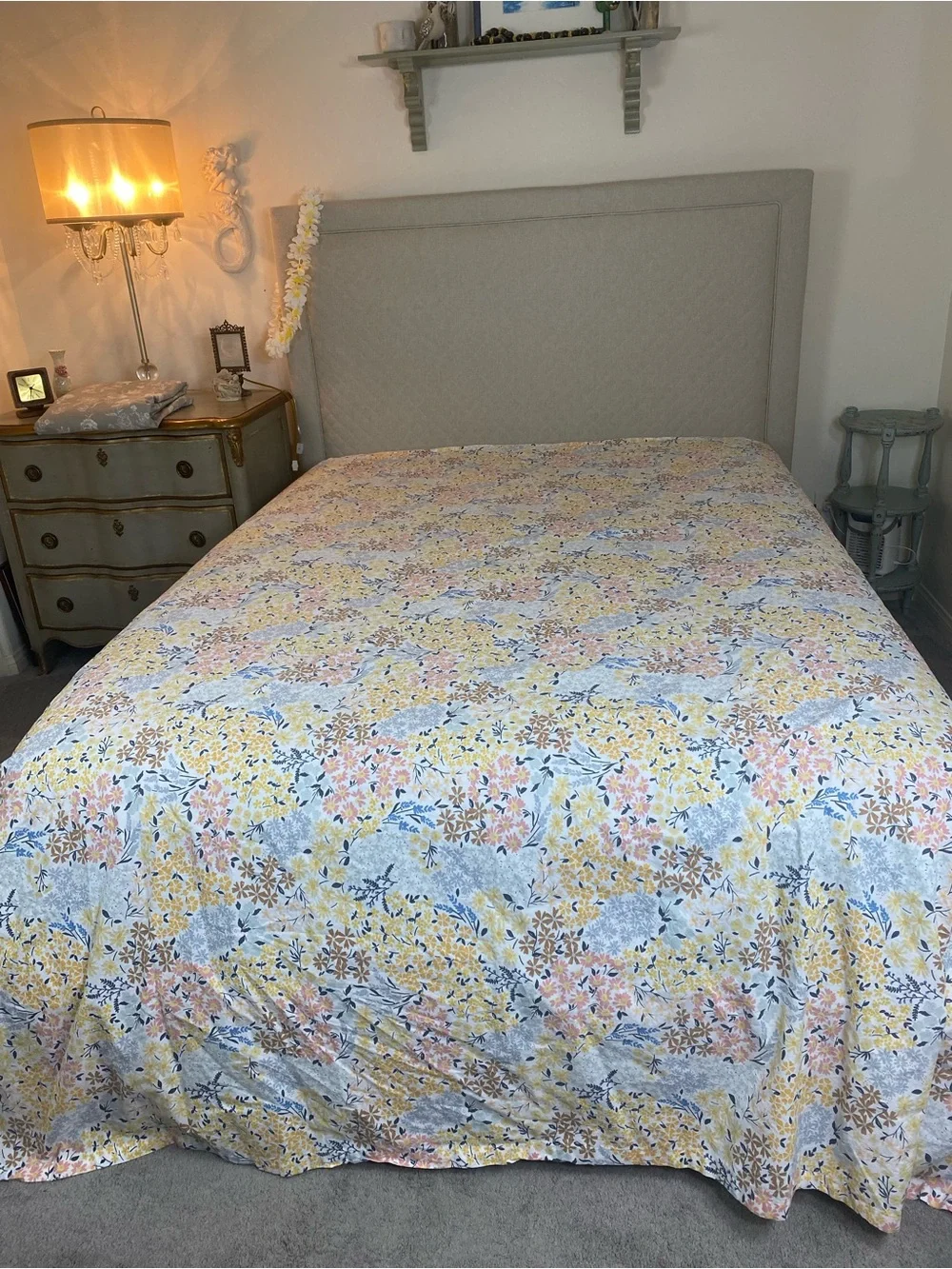 Floral Cotton Sheet Set - White with Yellow, Pink, Blue & Brown Flowers